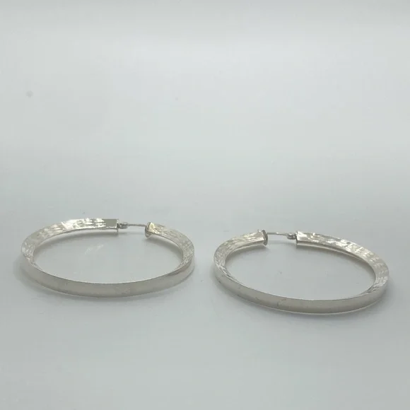 Vtg Sterling Silver Large Textured Etched Hoop Earrings / 2” - Picture 4 of 8